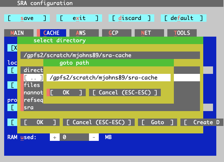 Cache path entry screen