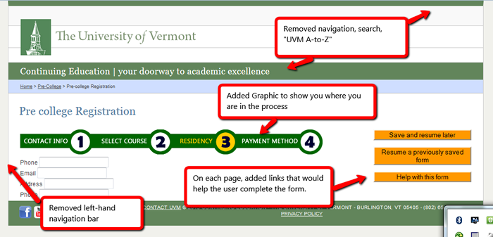 Screen shot of changes to site