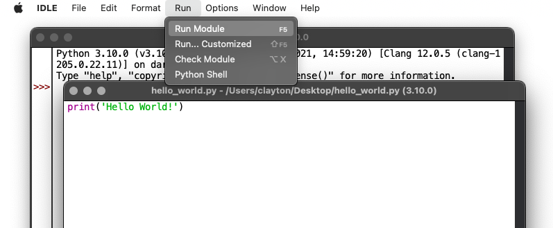 Writing, Saving and Running Python Programs with IDLE • The Hello World  Program