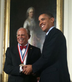 Dr. Warren M. Washington receiving the Medal of Science from President Obama