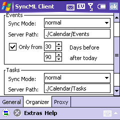 SyncML Organizer Settings