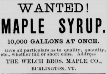 Maple syrup advertisement, 1890