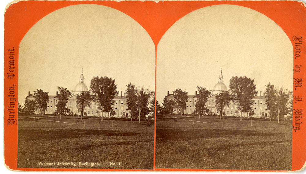 Stereview of the Old Mill Before 1880s Renovation. Courtesy of UVM Special Collections.
