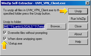 Unzip dialog box