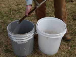 Sorting soil cores into two depths for separate analysis