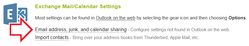 screen shot of exchange settings link