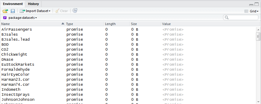 R comes with many built-in datasets in the datasets package.