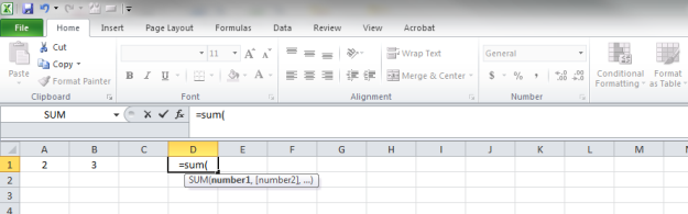 Typing a function in Excel's formula bar.