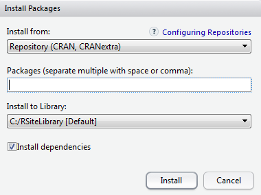 Install package dialogue box.