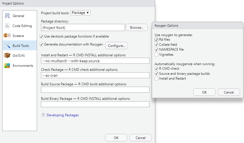 Set the project options to package, and then configure the roxygen.