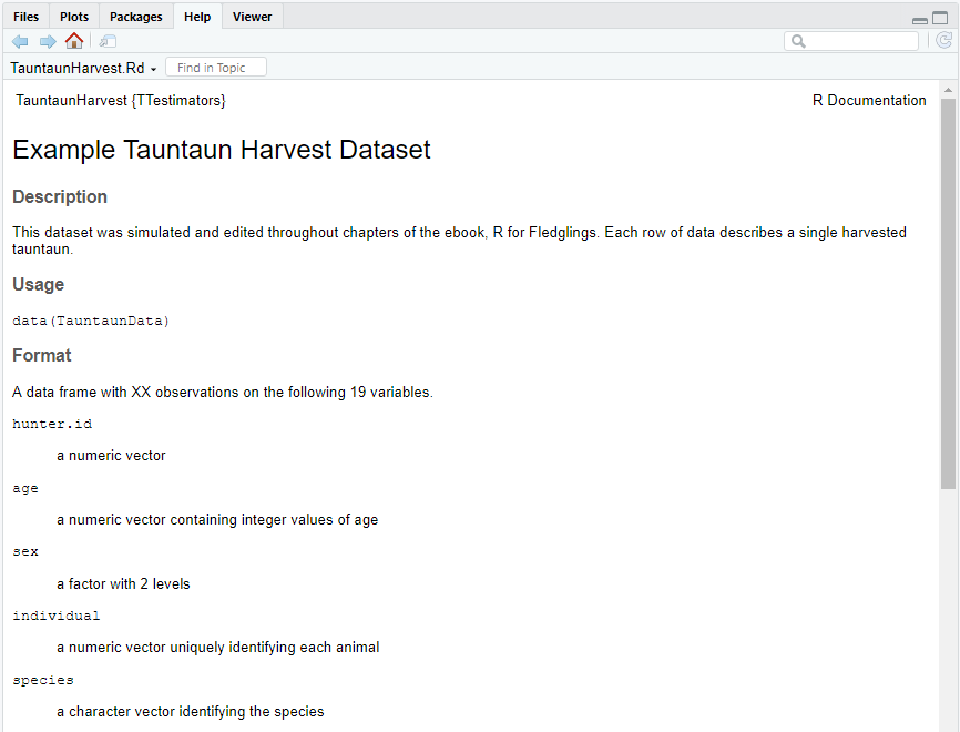 The built-in TauntaunHarvest helpfile.