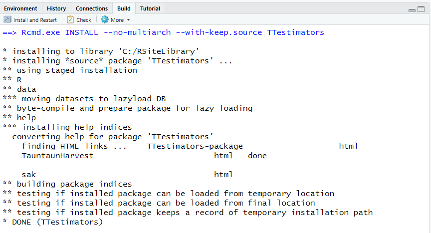 The Build Pane shows the steps of the package building process.